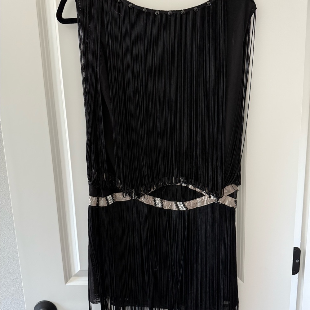 Black Sleeveless Flapper Fringe Drop Waist Mini Dress